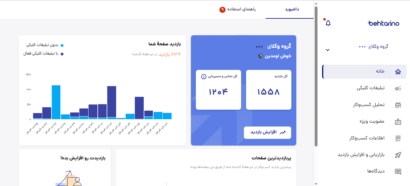 نمونه دشبورد بازدهی وکلا در بهترینو